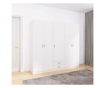 Dulap Haine 5 usi, L210 x H200 x A50 cm, Culoare Alb, Material Pal 18mm