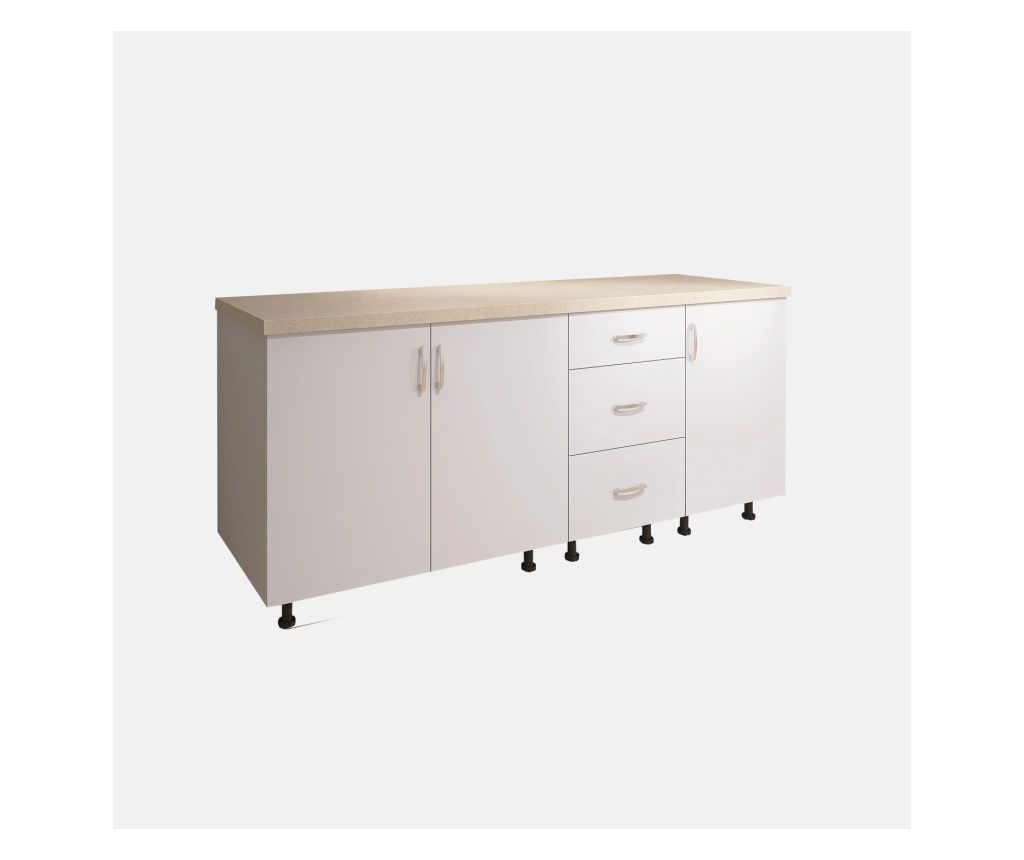 Corp Inferior Bucatarie L160xA50xH90 cm, Culoare ALB, Pal 18mm, Blat Termorezistent 2.8 cm 