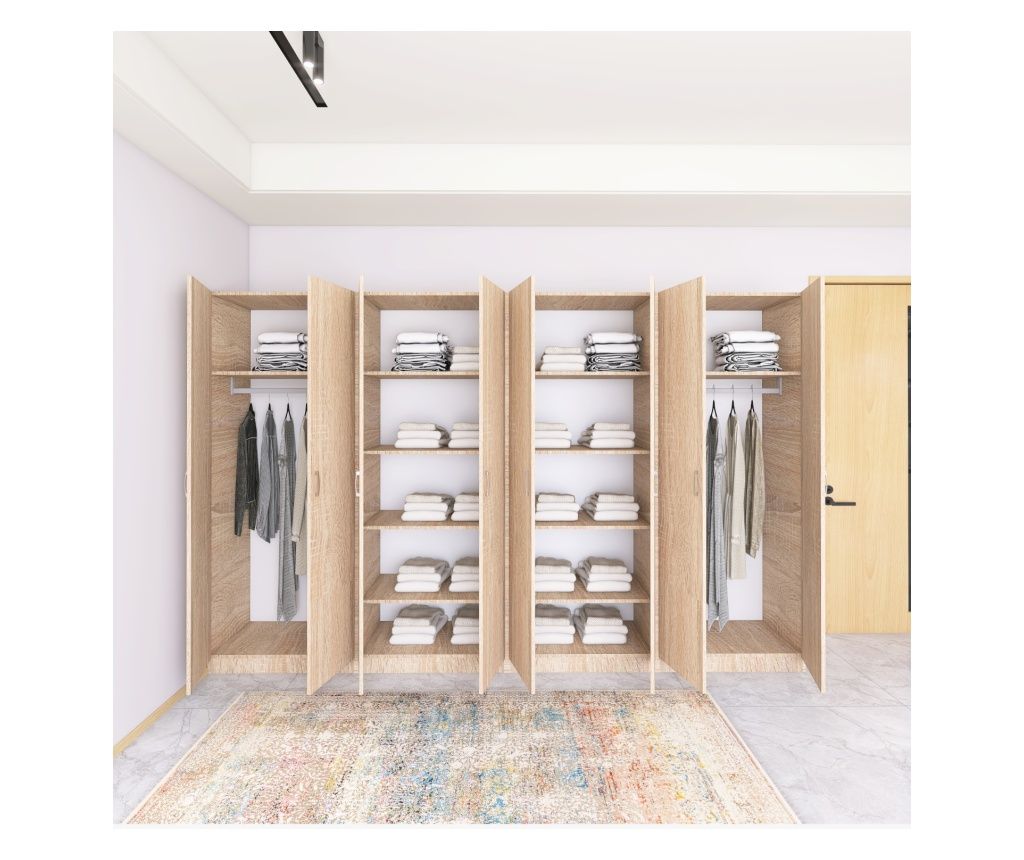 Dulap Haine cu 8 usi cu rafturi si bara haine, L320 x H200 x A50cm, Material Pal18mm, Culoare Stejar Sonoma 