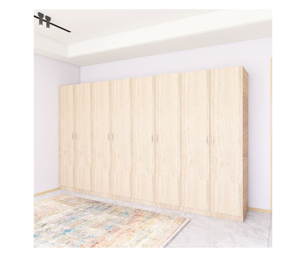Dulap Haine cu 8 usi cu bara haine, L320 x H200 x A50cm, Material Pal18mm, Culoare Stejar Sonoma 