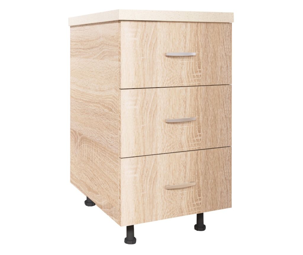 Kitchen Base Cabinet with 3 Drawers, L40cm x H90cm x D50cm, Sonoma Color, 18mm Board, Heat-Resistant Top