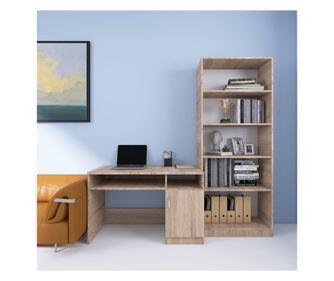 Set Birou Alex cu Biblioteca SKY, Culoare Sonoma, Material Pal 18mm