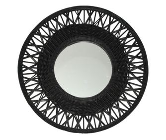 Fali tükör, bambusz keret, kerek, fekete, 56 cm