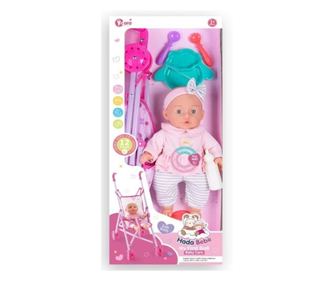 Doro Játékbaba masnis fejpánttal babakocsival és kiegészítőkkel - 35 cm