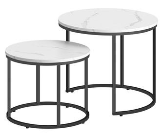 Set 2 Masute Cafea Rotunde Klips Finisaj Marmura -Negru