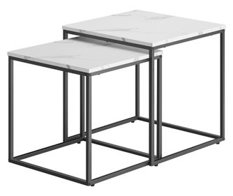 Set 2 Masute Cafea Patrate Klips Marmura -Negru