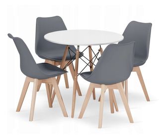 Set Masa Rotunda Fixa Linda 90 Cm Si 4 Scaune Bucatarie/Dining Viko Gri Inchis