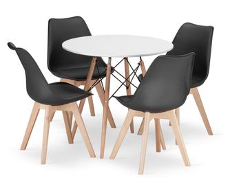 Set Masa Rotunda Fixa Linda 80 Cm Si 4 Scaune Bucatarie/Dining Viko Negru