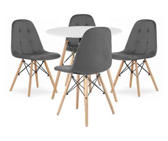 Set Masa Rotunda Fixa Linda 90 Cm Si 4 Scaune Bucatarie/Dining Maze Catifea Gri