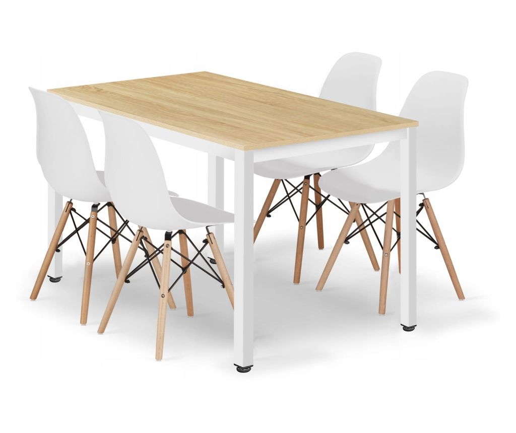 Valora ROVA étkezőgarnitúra – Tölgyfa asztal 120x60 + 4 fehér OSAKA szék