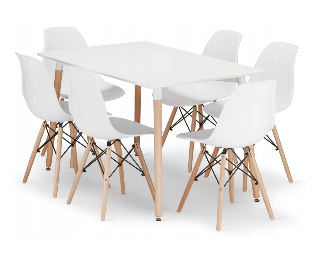 Valora YURO téglalap alakú asztal 120x80 fehér + 6 OSAKA fehér szék
