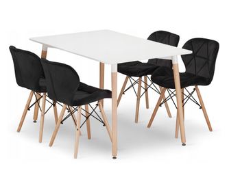 Set Masa Fixa Linda 120 x 80 Cm Si 4 Scaune Bucatarie/Dining Kross Catifea Neagra