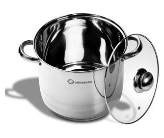 Oală din inox cu capac din sticlă 5 l Grunberg