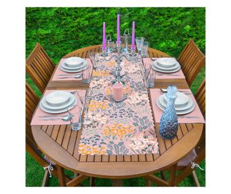 Set napron 1 bucata si 4 buc de serviciu de culoare roz cu model floral