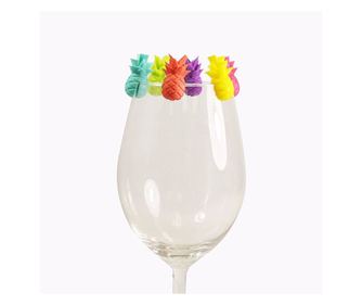Set 6 Accesorii pentru Pahare, pentru Petreceri/Cocktailuri, din Silicon, Model Ananas, Multicolor