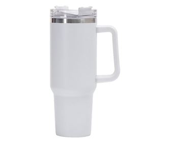 Cyrax Cana Termos din Plastic, pentru Bauturi Calde si Reci, cu Maner, 9.9x9.9x27 cm, Alb