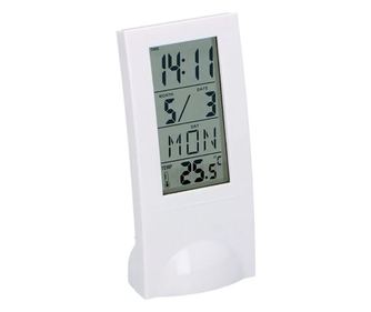 Настолен часовник, 4-цифрен дисплей, Дата, Температура, Хронометър, Дигитален, 6.5x6x14.5см, Бял