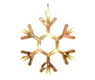Decoratiune de Craciun Luminoasa in forma de Fulg, 19x19 cm, cu Ventuza, Alb Cald,