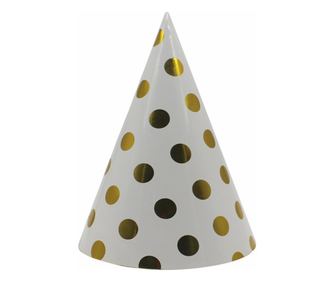 Set 6 Coifuri Metalizate, pentru Petrecere, Tematica Aniversare, Model Buline, 20 cm, Auriu