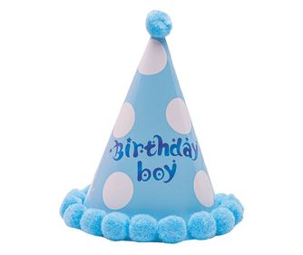 Set 6 Coifuri Birthday Boy, pentru Petrecere, Tematica Aniversare, Model cu Buline, Albastru