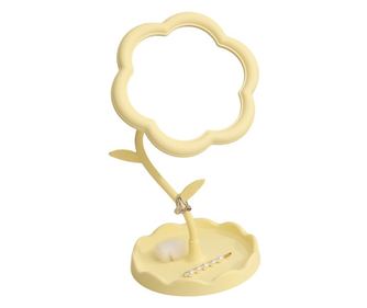 Oglinda de Machiaj pentru Birou, Rotativa, Detasabila, Model de Floarea Soarelui, Suport pentru Inele, cu Depozitare, Galbena