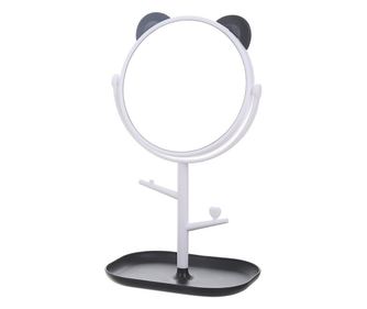 Oglina Cosmetica cu Picior, HD, Rotire 360 Grade, 15 cm Diametru, Suport Bijuterii Baza + Brate, Model cu Urechi, 30 x 16.5 x 15
