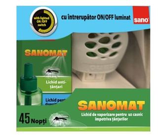 Aparat + Rezervă Lichid, SanoMat pentru  vaporizator electric  împotriva țânțarilor 45 Nopți