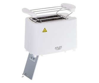 Тостер за хляб Adler AD 3223, Приставка за притопляне, 900W, 2 филии, 6 степени, Бял
