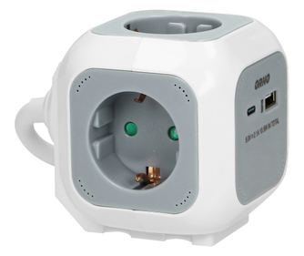 Podaljšek, Orno, 4x2P+Z, Schuko, USB polnilec A+C, Siva, Hitro polnjenje, 1,4 m