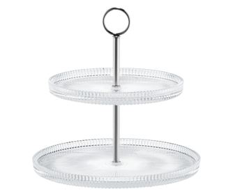 Suport prajituri etajat, 2 nivele, sticla, argintiu, AMBITION Curly