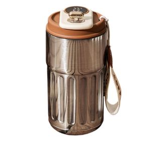 Cana termos Pufo Luxury cu indicator LED de temperatura, 400 ml, argintiu/maro