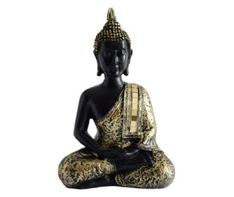 Buddha szobrocska, Feng Shui dekoráció, 15 cm, fekete/arany