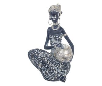 Figurine decorative din rășină Africana culoare argintie - 18 x 11 x 11 cm