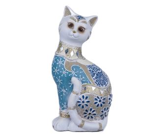 Figurină pisică albastră din rășină SIGRIS 29x10x15cm Figurină pisică pentru decorarea casei Figurină din rășină pentru grădină
