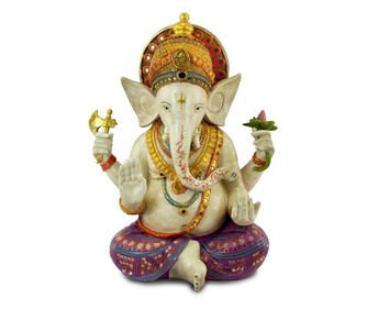Figurine decorativă din rășină - Zeul Ganesha - 38 x 21 x 29 cm - Culoare albă