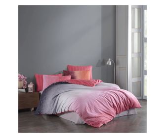 Двойно спално бельо, Majoli Bahar Home Collection, 100% памук ранфорс, 144 TC, за 2 души, 4 части, Brezee Pink
