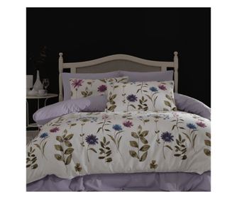 Двойно спално бельо, Majoli Bahar Home Collection, 100% памук ранфорс, 144 TC, за 2 души, 4 части, Furrina Purple