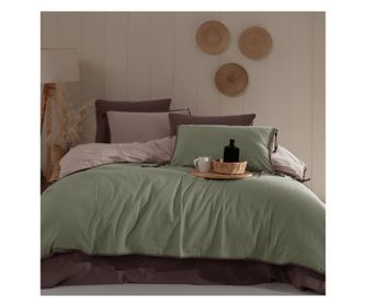Lenjerie de pat dublu, Majoli Bahar Home Collection, 100% bumbac poplin, 144 TC, pentru 2 persoane, 4 piese, Demeter Pampas