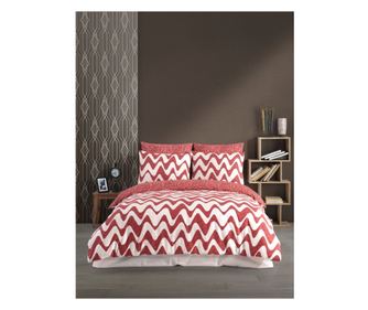 Lenjerie de pat dublu, Majoli Bahar Home Collection, 100% bumbac ranforce, 144 TC, 4 piese, Waves Red