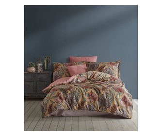 Lenjerie de pat dublu, Majoli Bahar Class Home Collection, 100% bumbac satin, 210TC, 6 piese, Greta Terra