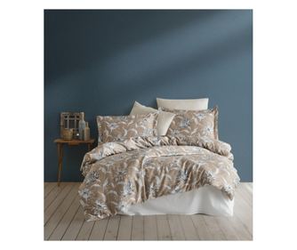 Lenjerie de pat dublu, Majoli Bahar Class Home Collection, 100% bumbac satin, 210TC, 6 piese, Vitale Brown