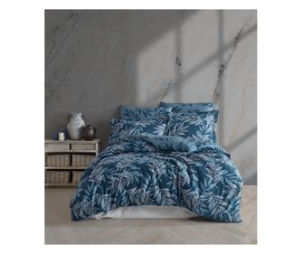 Двойно спално бельо, Majoli Bahar Class Home Collection, 100% памучен сатен, 210TC, 6 части, Irene Blue