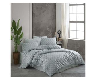 Двойно спално бельо, Majoli Bahar Home Collection, 100% памук ранфорс, 144 TC, 4 части, Зелено, Clara Green