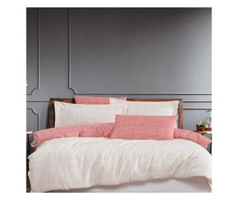 Lenjerie de pat dublu, Majoli Bahar Class Home Collection, 100% bumbac satin, 210TC, 6 piese, Nordic Rosu