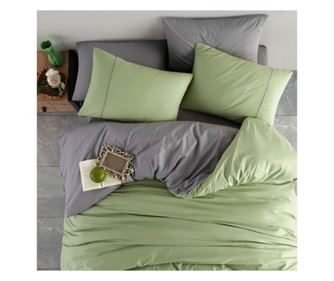 Двойно спално бельо, Majoli Bahar Home Collection, 100% памук ранфорс, 144TC, 117gsm, Doubleface, Moscow Сиво&Зелено