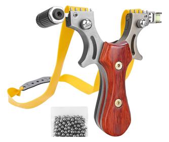 Laserska frača IdeallStore®, Sling Queen, kovina, 11,5 cm, s kroglico, lesen ročaj, rjava, priloženih 100 kroglic 7 mm