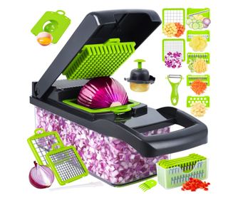 Razatoare multifunctionala 14 in 1, cu lame din inox, recipient inclus, gri