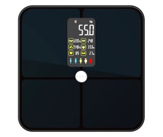 Смарт кантар AENO ABS0002S, До 180 кг, 11 профила, 16 показателя, ИТМ, LED, Закалено ITO стъкло, Черен