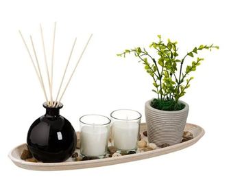 Set decorativ format din ghiveci ceramic si suport pentru lumanari si betisoare parfumate "Better Days", Multicolor