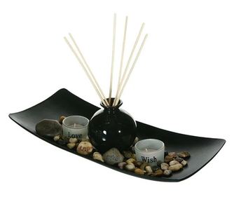Set decorativ suport pentru lumanari si betisoare parfumate "Love-Wish", Negru